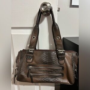 Aldo Dark Brown Textured Shoulder Bag 13 inches across